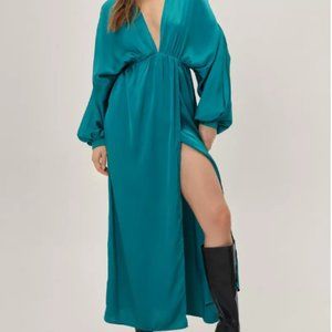 NWT - Nasty Gal Teal Plunge A Line Maxi Dress